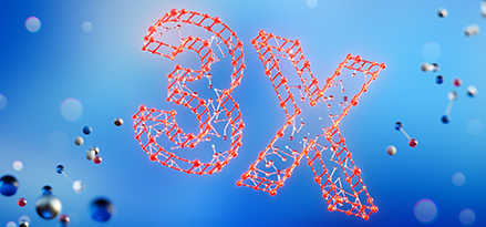 Molécules rouges créant un symbole 3x.